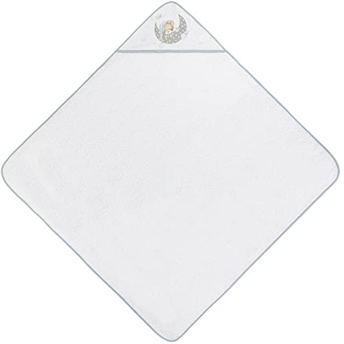 Interbaby - Capa de Baño Bebe Blanco/Gris | Toalla Bebe con Capucha 100% Algodón, 100x100cm, Unisex | Suave, Cómoda, Secado Rápido | Ideal Recién Nacidos, Bebes y Niños Pequeños | Diseño Bear Sleeping