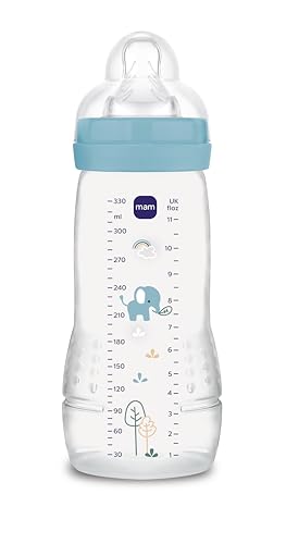 MAM Biberón, a partir de 4 Meses, 330ml, con Tetina 3 de Flujo Rápido de Silicona de Fácil Aceptación, Fácil de Sostener, Fácil de Limpiar, MAM Easy Active, Azul Brillante, Pack de 1ud