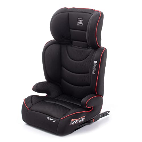 BABYAUTO - Silla de coche JET FIX GR. 2/3 ISOFIX - 15 a 36kg – Edad de 3,5 a 12 años – Acolchado – Reposacabezas ajustable (NEGRO PIPPING ROJO)