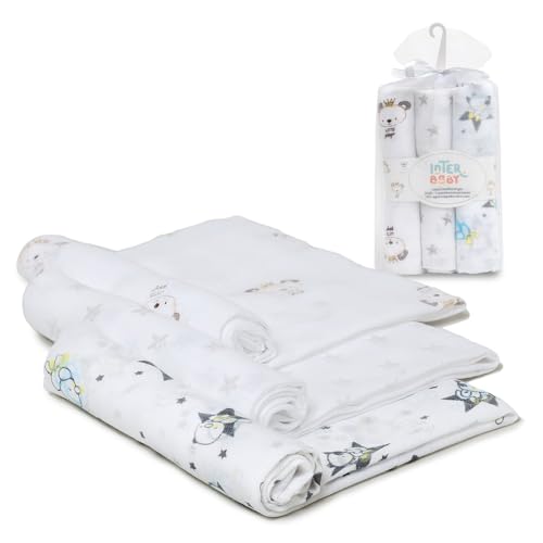 Interbaby Muselinas Bebe Algodon 80x80cm | Pack 3 Gasas para Bebes Recien Nacidos, Lactancia, Toalla, Manta | Muselinas Bebe Cómoda, Suave, Transpirable, Gris