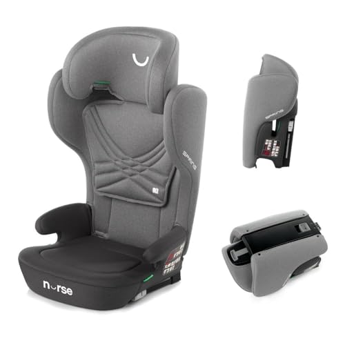 Nurse Spring, Silla de Coche iSize, 100 a 150 cm, 4 a 12 Años, Isofix, Silla Coche de Viaje, Portátil, Plegable, Reclinado Multiposición, Gris, Spring i-Size