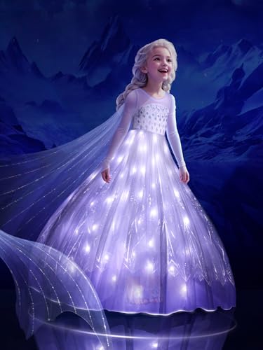UPORPOR Light Up Elsa Disfraz Princesa Niña Navidad Frozen Disfraz Niñas Disfraces Halloween Carnaval Cosplay Fiesta De Cumpleaños