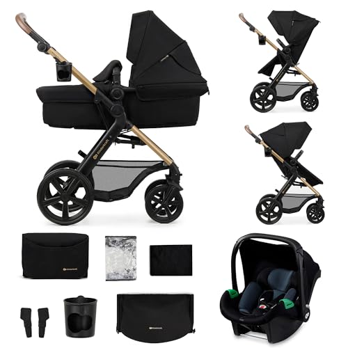 Kinderkraft MOOV2 Carrito bebé 3 en 1, EVA, Mink PRO I-Size, Sistema de Viaje, Cochecito para Bebé, Silla de Paseo, Plegable, para Recién Nacido, Desde el Nacimiento hasta los 3 Años, Negro