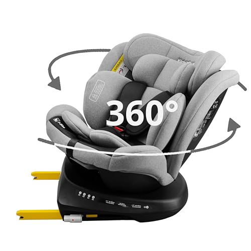 KidsZone Silla de Coche Isofix Giratoria 360° - Silla Coche Bebe Grupo 0+/1/2/3 0-36kg, 0-12 años, 40-150 cm - Reclinable, Ajuste de Altura – i-Size ECE R129, Gris