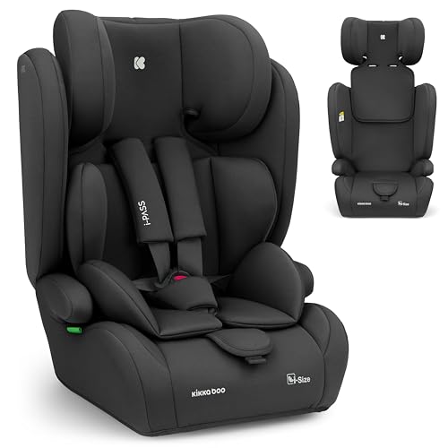 KikkaBoo i-Pass Silla de coche, Grupo 1/2/3, 9-36 kg (76-150 cm), Silla coche bebé y niños, Reposacabezas 13 posiciones, 15 meses a 12 años, Cadeira Auto, Negro