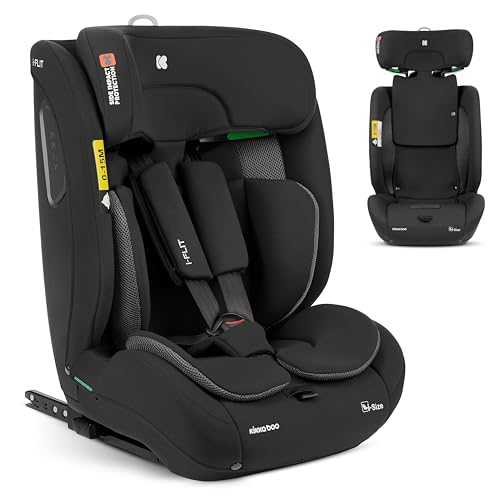KikkaBoo i-Flit Silla de Coche Bebe ISOFIX Grupo 1 2 3, 9-36 kg, de 15 Meses a 12 Años, Seguridad SPS, Reposacabezas Ajustable, Top Tether, 12 Posiciones Reposacabezas, Negro