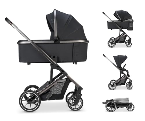 Osann Carrito Navetta Duo Juntos Sistema Combinado – Ligero y compacto – Reversible – Aireado – Protector de lluvia – Frente Madre – Frente Mundo (Coal Negro)