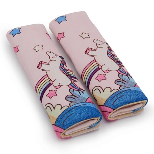 MHwan Protector Cinturon Coche Niños, 2 Piezas Lindo Unicornio Almohadilla Cinturon Coche, Transpirable y Agradable a La Piel Funda Cinturon Coche, Adecuado para Todas Las Estaciones