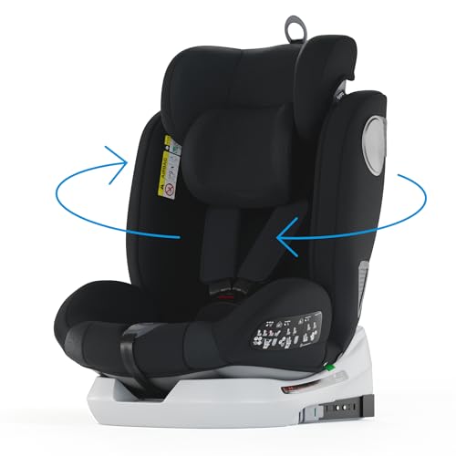 Babify Onboard Silla de Coche para Bebés y Niños, 0 Meses - 12 Años, Ajustable 360, Asiento Portátil y Seguro i-Size ECE R129 - Black edition