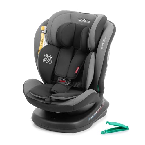 VIVITTA - Silla de coche sin isofix SANNA 40-150cm – Edad: desde el nacimiento hasta los 12 años –I-size – Acontramarcha hasta los 105 cm, 4 años aprox - Sin Isofix (GRIS CENIZA)
