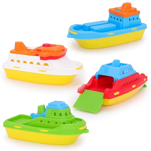 Toyland® Paquete de 4 Barcos de Juguete de Colores: Barcos de Carga, Cruceros, Pesca y Contenedores: Juguetes Acuáticos Flotantes para Niños: Juguetes para la Piscina y el Baño - Edad 24 Meses +