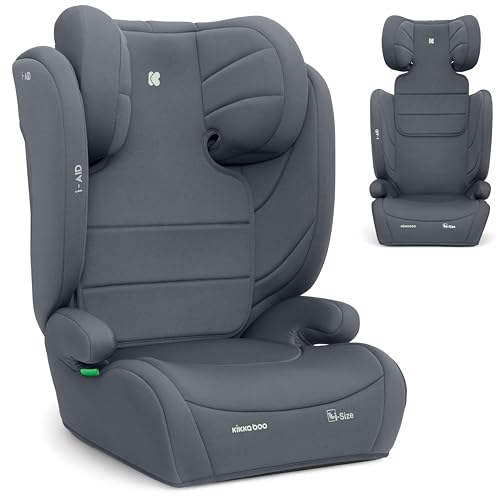 KikkaBoo i-Aid Silla Coche Grupo 3 (15-36 kg, 100-150 cm) Silla para Niño sin ISOFIX, i-Size, de 3,5 a 12 Años, 13 Posiciones Reposacabezas, Gris
