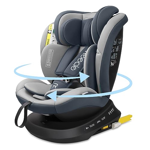 Reecle I-Size Silla de Coche Giratoria 360º con ISOFIX, 40-150cm (0-36kg), Aprox. 0-12 años (Gris)