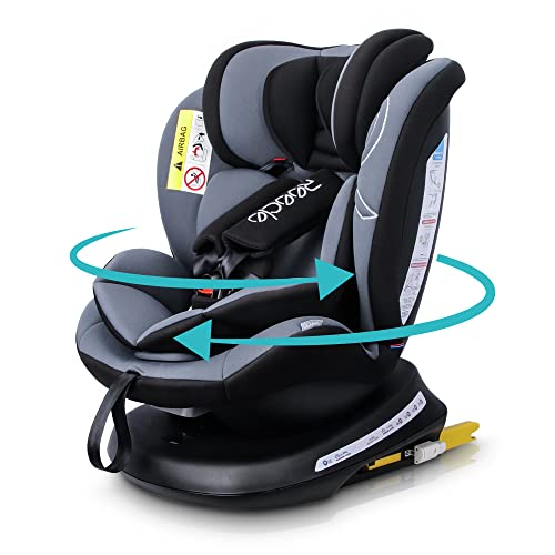 Reecle Silla de Coche Giratoria 360º con ISOFIX, Grupo 0+/1/2/3 (0-36kg), Aprox. 0-12 años (Negro)