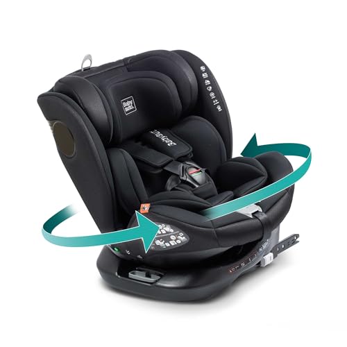 BABYAUTO - Silla de coche BIRO PLUS GR. 0+/1/2/3-40 - 150 cm – Edad: desde el nacimiento hasta los 12 años – 0 – 36kg – A contramarcha hasta los 18kg - Giratoria – ISOFIX- Top tether (BLACK EMBOSED)