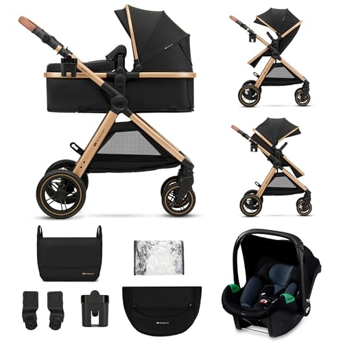 Kinderkraft ESME Silla de Coche 3 en 1 Set, con Portabebés Mink PRO I-Size, Sistema de Viaje, Cochecito para Bebé, Cochecito, Plegable, para Recién Nacido hasta 4 Años, Negro