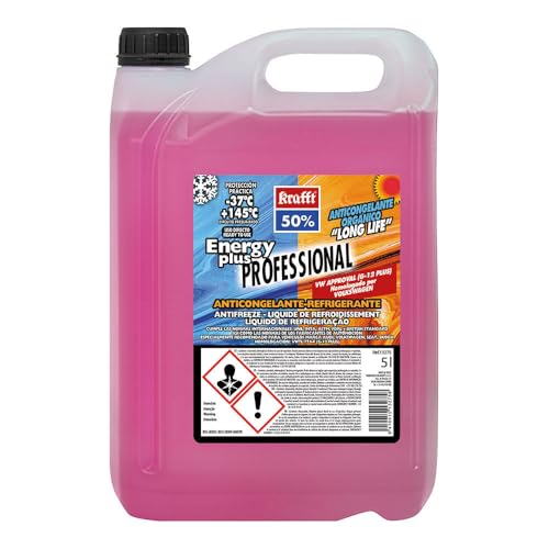 krafft Anticongelante Coche G12+ Orgánico de Uso Directo - Líquido Refrigerante Coche Energy Plus 50% - Protección del Circuito Presurizado entre -37°C / +145°C - 5L
