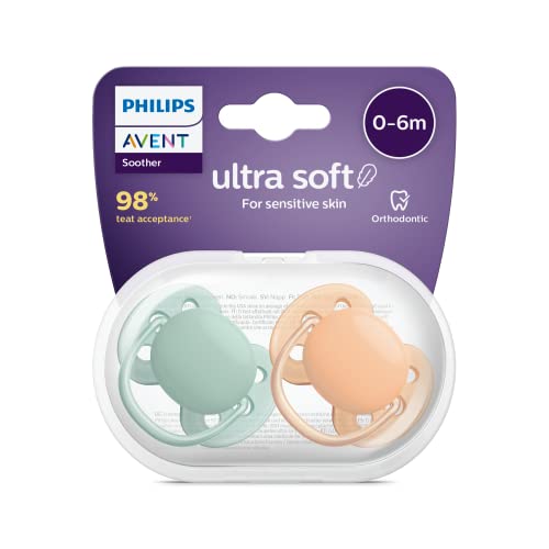 Paquete de 2 chupetes Philips Avent ultra soft - Chupete sin BPA para bebés de entre 0 y 6 meses (modelo SCF091/03)