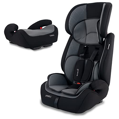 Mobiclinic®, Silla de coche, Grupo 1/2/3, ISOFIX, 9-36 kg, Lionfix, Arnés de 5 puntos de anclaje, Respaldo extraíble, Convertible en alzador, Reposacabezas regulable, Gris