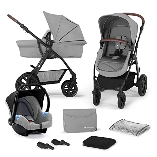 kk Kinderkraft MOOV CT Carrito bebé 3 en 1, cochecito bebé 3 piezas hasta 26 kg, Sistema de viaje con Silla coche adaptateurs moustiquaire protector de lluvia cubrepiernas bolsa, Gris