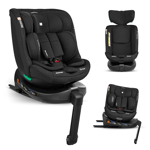 KikkaBoo i-Secure Silla de Coche Bebé, 0-36 kg, Grupo 0+/1/2/3, ISOFIX, Giratoria 360°, Reclinable, Protección SPS i-Size, Lateral, Arnés de 5 Puntos, 12 Posiciones Reposacabezas, Negro