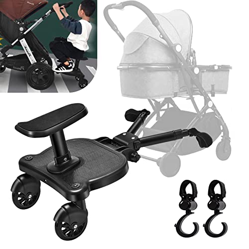 Vihir Mini Buggy Board con asiento Cochecito para el Segundo niño, Pedal Auxiliar Conector extraíble Asiento, Accesorio para niños de 2 a 6 años (25 kg), Viene con 2 Ganchos para Cochecito