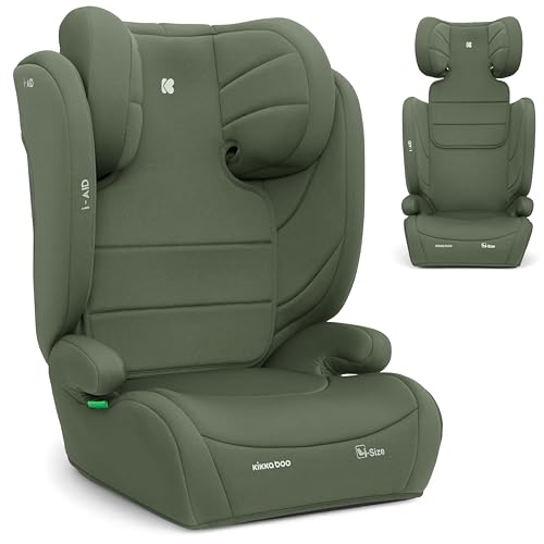 KikkaBoo i-Aid Silla Coche Grupo 3 (15-36 kg, 100-150 cm) Silla para Niño sin ISOFIX, i-Size, de 3,5 a 12 Años, 13 Posiciones Reposacabezas, Verde Militar