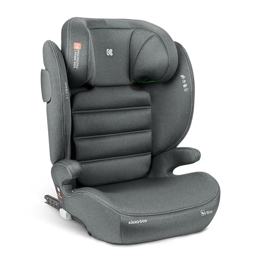 KikkaBoo i-Size i-Track, Silla de Coche, 15-36 kg, Grupo 2/3, ISOFIX, Protección SPS Lateral, 12 Posiciones Reposacabezas, Cadeira Auto Infantil, Gris