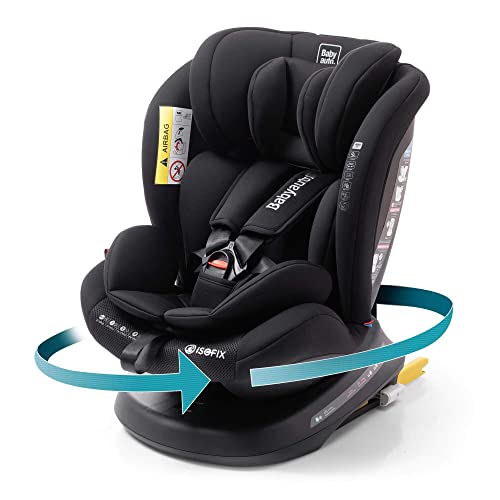 BABYAUTO - Silla de coche RODIA GR. 0+/1/2/3 – Edad: desde el nacimiento hasta los 12 años – de 0 – 36kg – Acontramarcha hasta los 18kg - Giratoria – ISOFIX- Topteather –Color: Negro