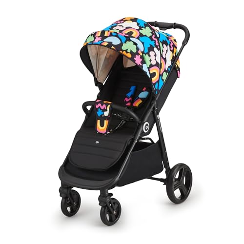 kk Kinderkraft GRANDE PLUS Silla de Paseo ligera desde Nacimiento hasta 22 kg, Plegado con una sola mano, Posición tumbada, Suspensión de todas ruedas, Capota grande XL, Happy Shapes