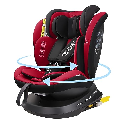 Reecle I-Size Silla de Coche Giratoria 360 con ISOFIX, 40-150cm (0~36kg), Aprox. 0-12 años (Rojo)