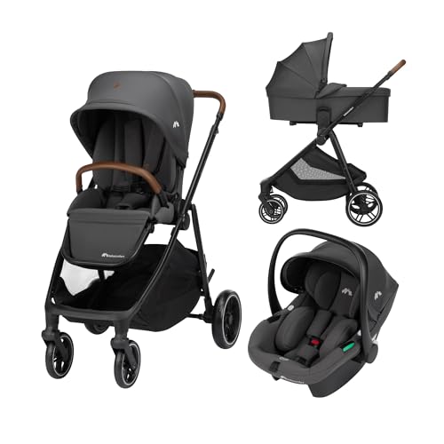 Bebeconfort Luvia Trio, Carrito bebé 3 en 1, 0-4 Años (0-22 kg), Cochecito, Silla coche, Capazo, Cierre Inteligente, Manillar Ajustable, Absorción de Impactos en Ruedas, Mineral Graphite