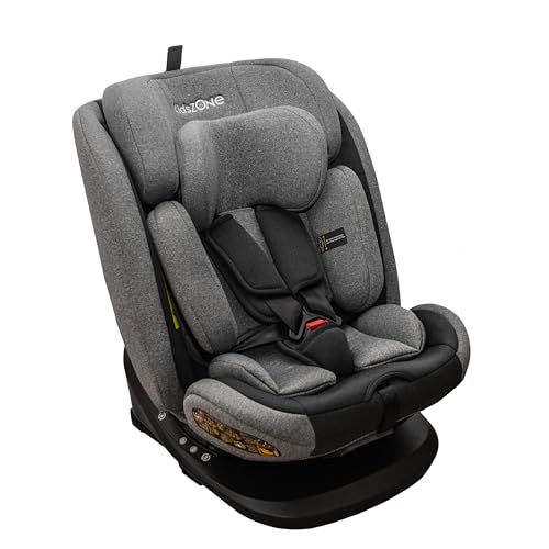 KidsZone YC20 Silla Coche Bebe Grupo 0 1 2 3 Isofix i-Size, Silla de Coche Niño 0-36 kg (40-150cm), Cadeira Auto Giro 360°, Reclinable, Ajuste de Altura, Gris