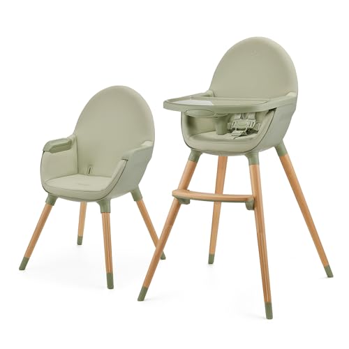 kk Kinderkraft FINI 2 Trona bebé 2 en 1, Silla Infantil, Trona portatil, Patas de Madera, Bandeja Ajustable, Fácil de limpiar, para niños, Verde