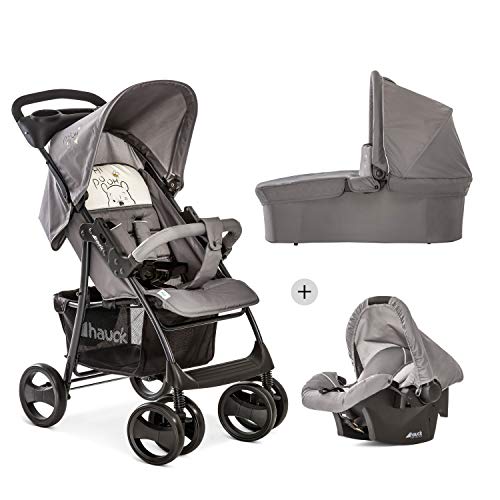 Hauck Shopper SLX Trioset Carrito Bebe 3 en 1, desde el Nacimiento hasta 25 kg, Capazo, Coche de Bebe, Silla Auto grupo 0+, Silla de paseo, Plegable, Compacto, Ruedas Giratorias, Winnie gris