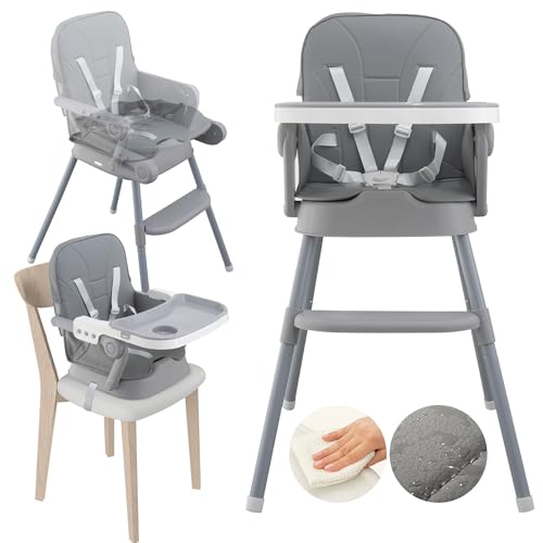ALMAR Baby Trona Evolutiva 3 en 1 para Bebé Gris – Silla Alta Convertible en Asiento Elevador y Silla Infantil – Ajustable, con Arnés de Seguridad, Bandeja Desmontable y Cojín Impermeable