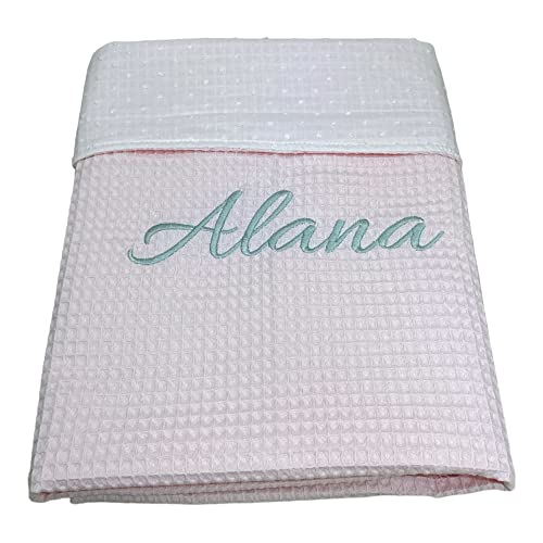 variouss Manta Colcha de Verano para Bebe Recien Nacido Personalizado con su Nombre Bordado, Cochecito o capazo. (011 Rosa)