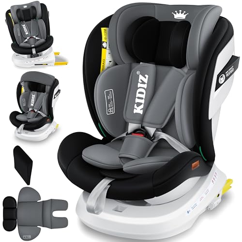 KIDIZ® Silla de coche para bebés Isofix Top Tether 360° giratoria, grupo 0/1/2/3 desde el nacimiento 0-36 kg, con toldo, arnés de 5 puntos, ajuste del reposacabezas ECE R129