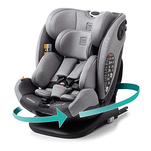 BABYAUTO - Silla de auto i-Size VEVE GR. 0+/1/2/3 hasta los 36Kg o 150 cm – Edad: desde nacimiento hasta 12 años - Giratoria – Máxima Reclinación – A contramarcha 18 Kg - ISOFIX, Color: Gris