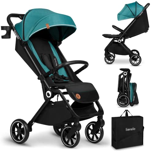 LIONELO Cloe Cochecito Plegable hasta 22 kg, Respaldo Ajustable Función Dormir, Arnés de 5 Puntos Ruedas Portavasos Ligero Compacto Impermeable, sillita, silla paseo ligera (verde)