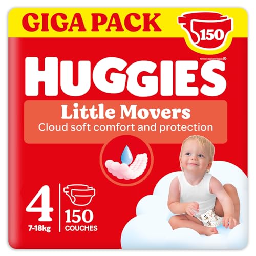 HUGGIES Little Movers Pañales para Bebé con Diseños Disney Talla 4 (7-18 kg), Comodidad para la Piel 24/7, 3 Packs de 50, Total 150 Pañales