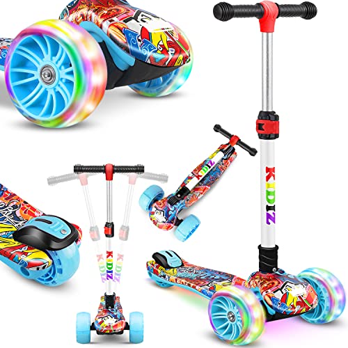 KIDIZ® Scooter Kids Scooter X-Pro2, Patinete de Tres Ruedas con PU LED, Ruedas Luminosas, Patinete de Pedales para niños niñas 3-12 años, Plegable, Regulable en Altura, Graffiti