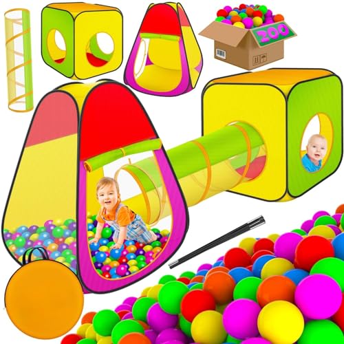 KIDIZ® Tienda de Juegos Casa de Juegos Tienda para bebés | 200 Pelotas | Baño de Bolas | Tienda para niños | Ideal para casa y jardín | Bolsa | Túnel | XL
