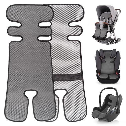 Zamboo Colchoneta para Silla de Paseo Universal - Funda Verano para Carritos y Sillas de Coche - Colchonetas Transpirables Reducen Sudoración con Estructura 3D Ergonómica - Gris
