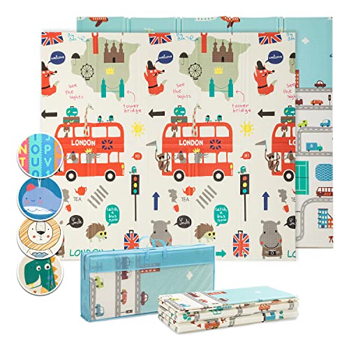 Babify Alfombra de Juegos para bebés espesor 1 cm, plegable, antideslizante, extragrande, reversible, impermeable, portátil, de doble cara, para niños pequeños y bebés (180x200x1.0cm), Multicolor