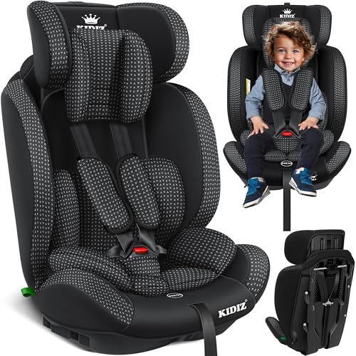 KIDIZ® Silla de Coche bebé | Asiento infantil para coche, asiento para niños, 9 kg - 36 kg, 1-12 años, grupo 1/2/3, universal, homologado según ECE R129/03, Negro