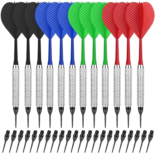 CyeeLife Dardos con punta de plástico, juego de 12 dardos blandos con 100 puntas de plástico para diana electrónica