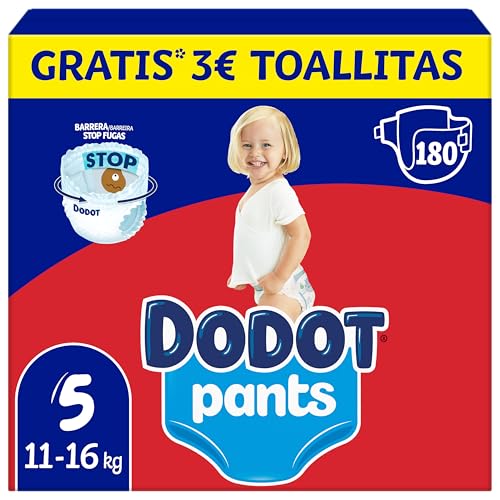 Dodot Bebé Pants Pañales, Talla 5, 12-17 kg, 180 Pañales, Pañal-Braguita con Ajuste 360° Anti-Fugas, Pack Mensual