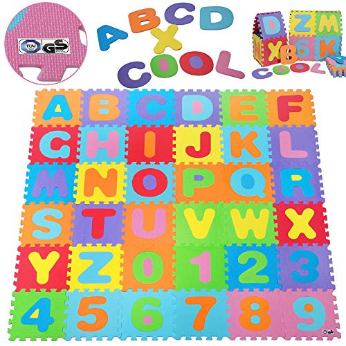 SPIELWERK® Alfombra Juego Puzzle Infantil XXL 3,3m² 86 Piezas Letras Números Rompecabezas de Goma Eva