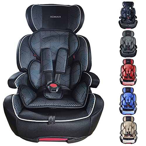 XOMAX XL-518 Silla de coche con ISOFIX I creciendo con usted I 9-36 kg, 1-12 años, grupo 1/2/3 I Arnés de 5 puntos y arnés de 3 puntos I Funda desmontable y lavable I ECE R44/04 I negro/rayas